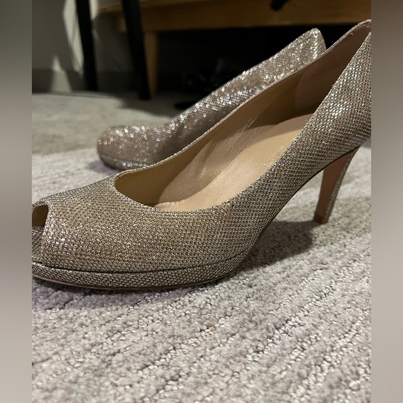 COPY - Stuart Weitzman Metallic Peep Toe Pumps - Picture 2 of 6